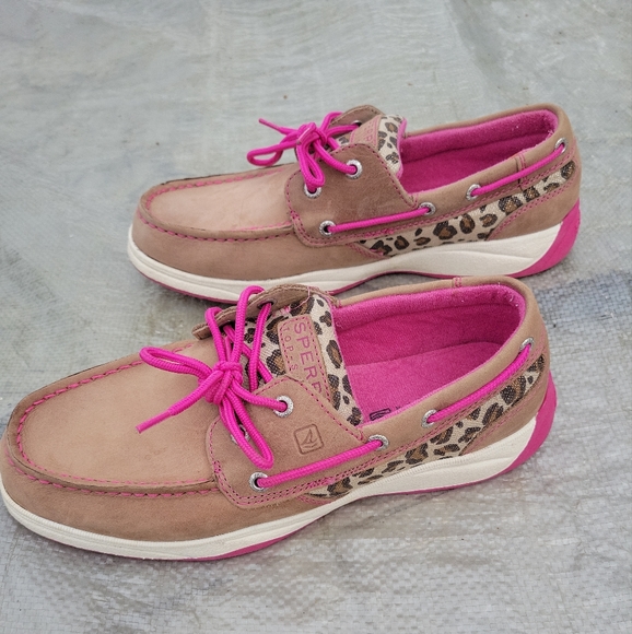 Sperry Top Sider Girl Leopard Pink Shoes Loafers Size 5M - Picture 2 of 8